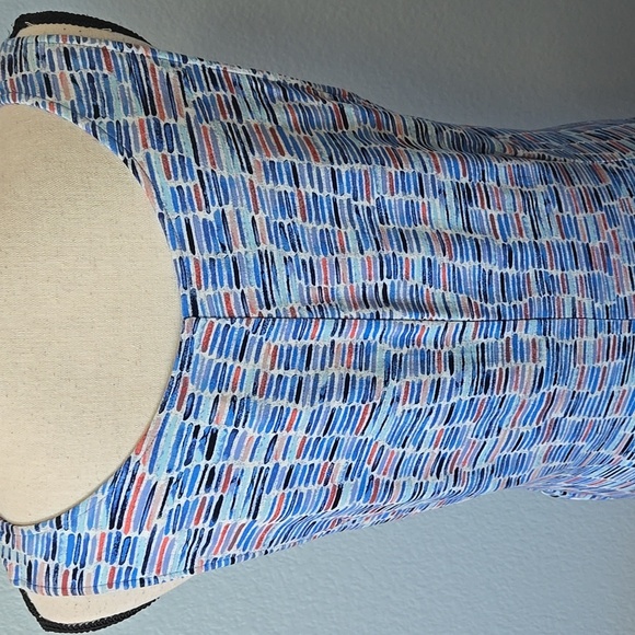 ZOZO Midi Sleeveless V-Neck W/Side Ruching Blue Geometric Tile Print Sz XL - Picture 8 of 12